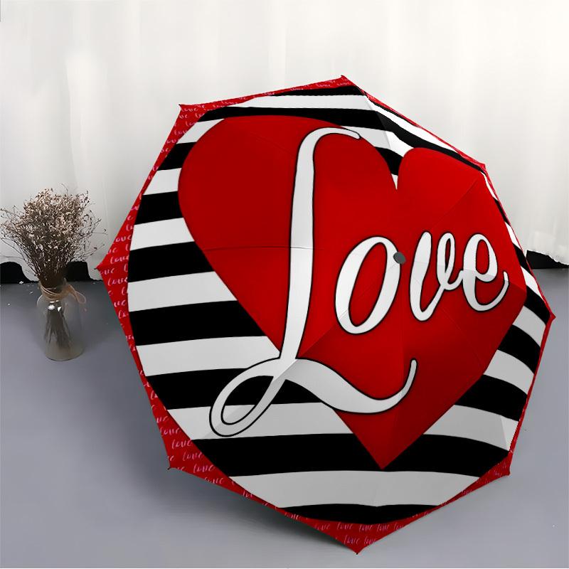 1pc Love Heart Print Automatic Opening and Closing Folding Umbrella with 8 Iron Ribs - Portable, Foldable for Travel Yy251124139