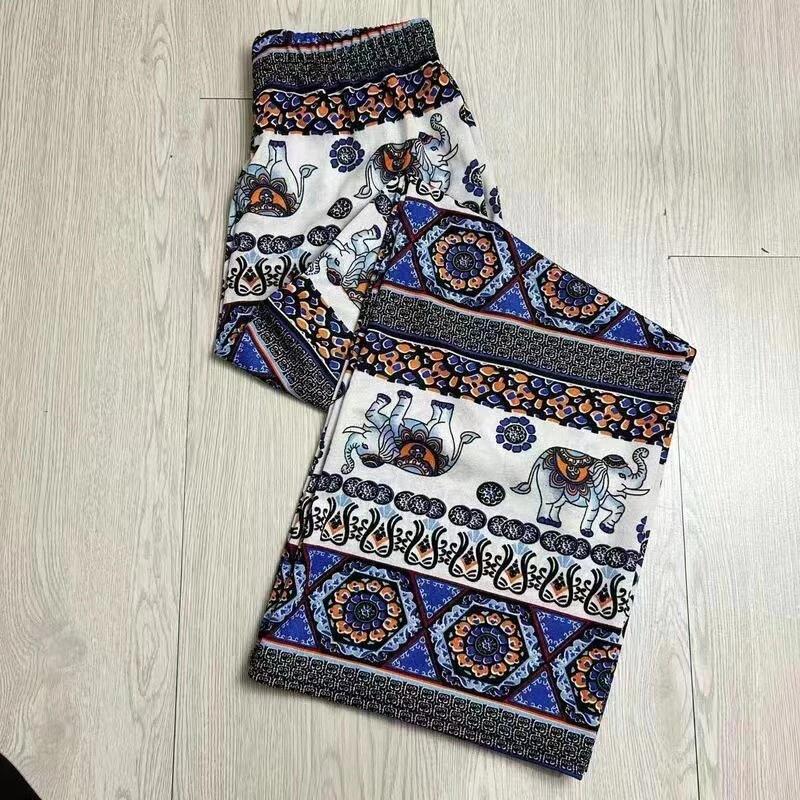 Elefanten Hose Lang Weites Bein Verstellbarer Elastischer Bund Riemen Unisex Damen Herren Druck Thailand Lässig Streetwear Strand Boho Retro Vintage