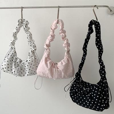 Versatile Polka Dot Underarm Bag Large Capacity Pleated Strap Tote Bag  Women