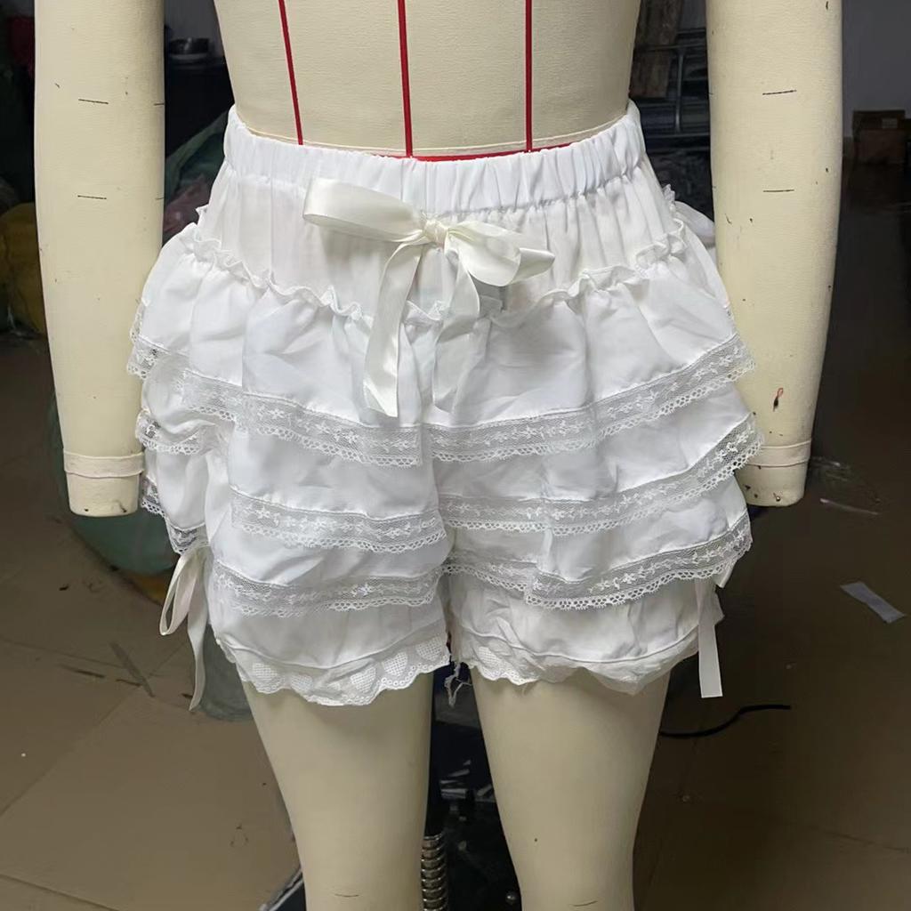 Y2k Niedliche Schleife Spitze Besatz Shorts Harajuku Damen Schicke Hose Streetwear Basic Lässig Sommer Rüschenshorts Koreanische Ästhetik