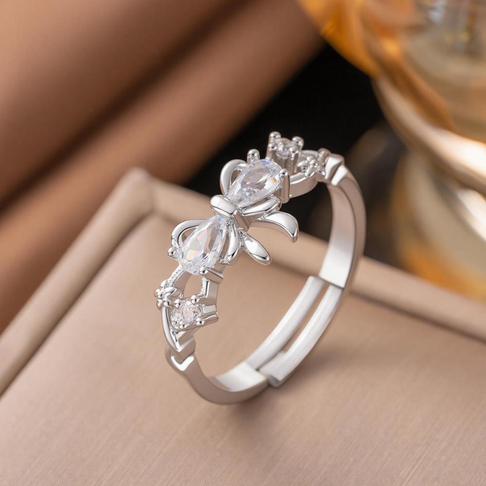 Micro-Inlaid Zircon Fashion Open Ring - Adjustable Luxury Index Finger Jewelry for Women