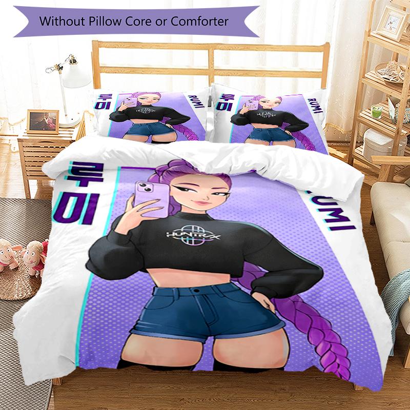 3pcs KPop Demon Hunters RUMI6 Design Cover Set - HD Printed Bedding with 1 Cover and 2 Pillowcases - Perfect for Home and Dorm Decor
