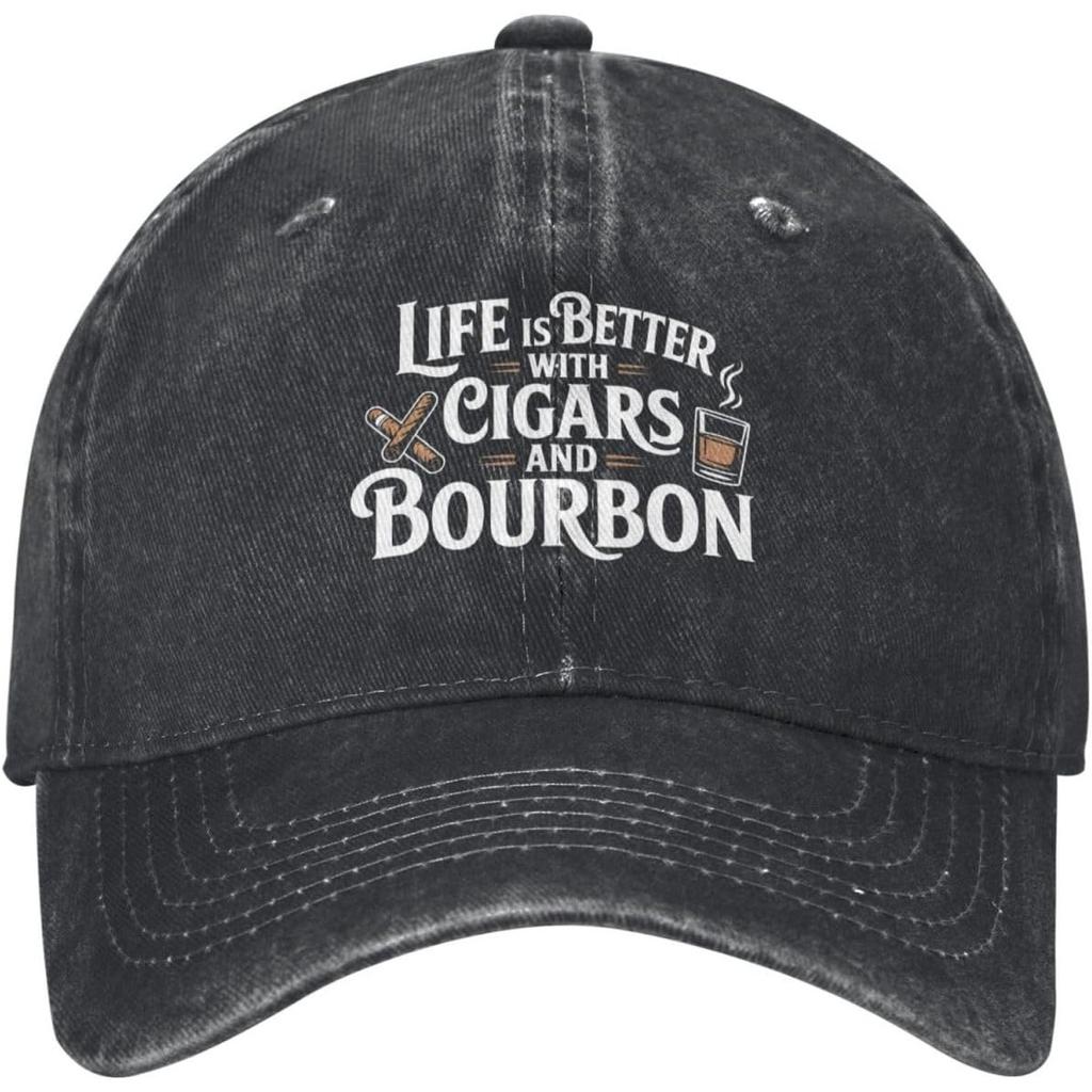 Life is Better with Cigars and Bourbon Baseball Cap Cotton Adjustable Unisex Casual Hat
