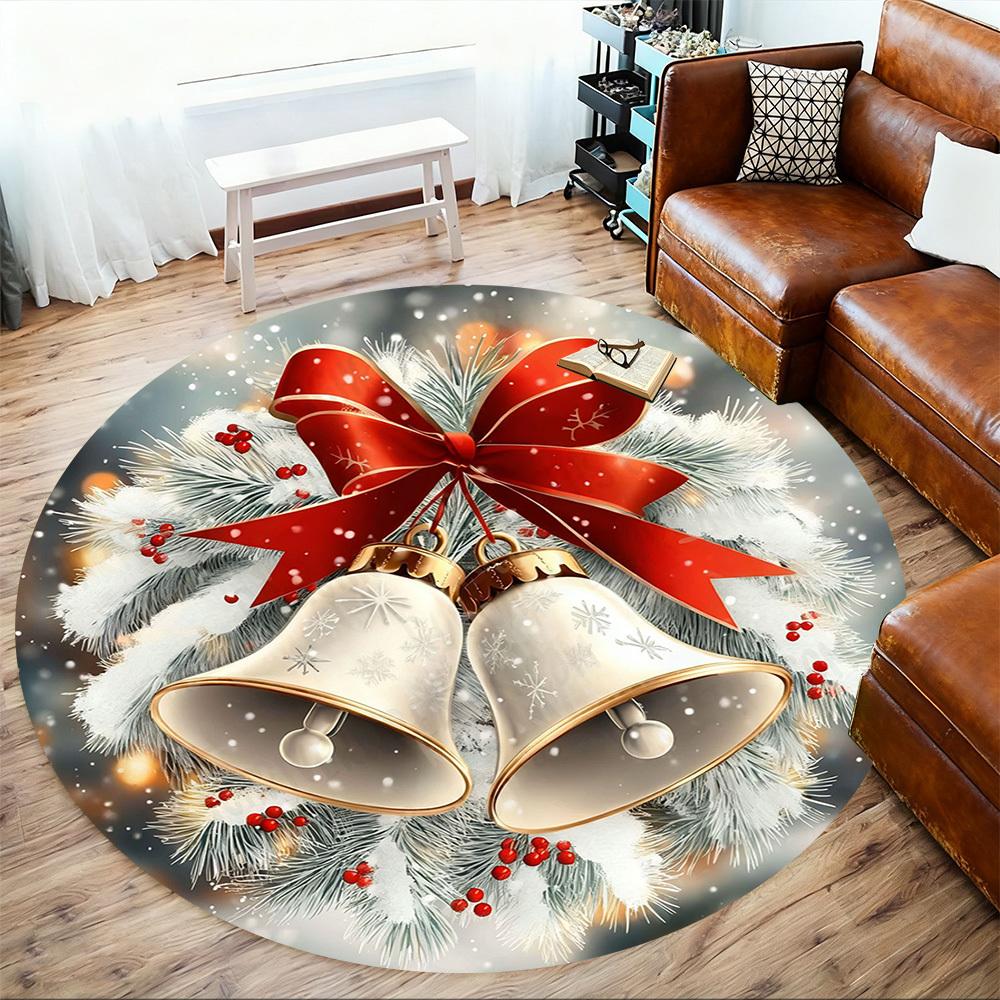 1PC Christmas bells snowflakes Office Round Area Rug, Under Office Chairs Bedroom Living Room Home Decor, Carpet for Office -1110048