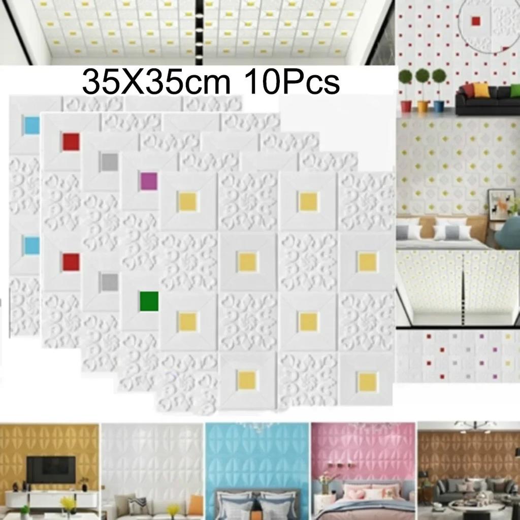 3D Wall Sticker Home Sound Insulated Waterproof 10 Pcs/Set 35*35cm Moist-proof PE Foam Self-adhesive High Quality
