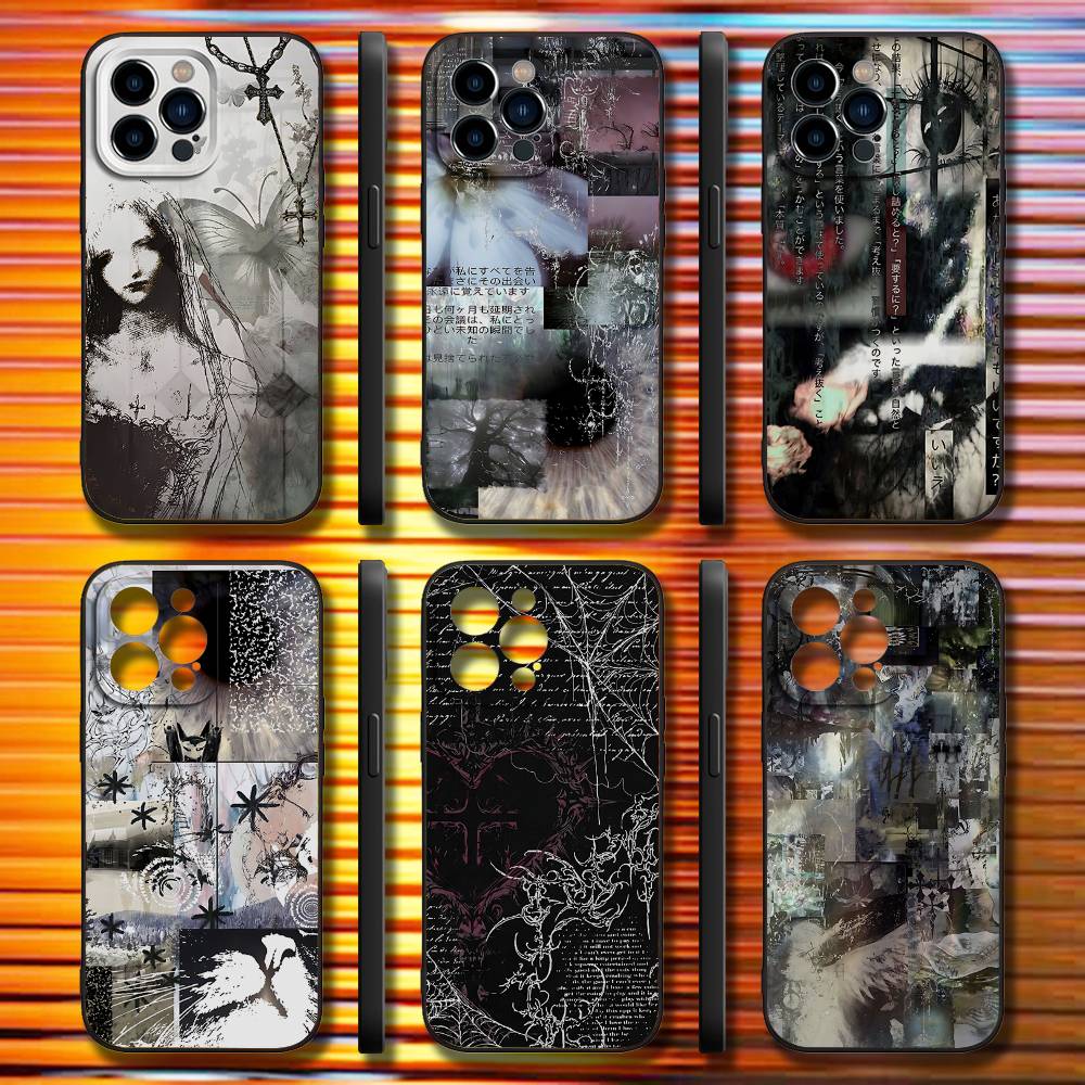 Gotische Coquette Cyber Sigilism Handyhülle Für iPhone 16,15,14,13,12,11,Pro,Max,Plus,X,XS,SE4,E,Mini,Weiche Schwarze Hülle