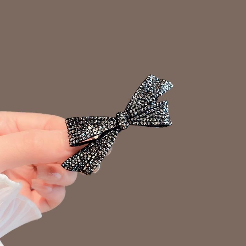 Light Luxury Full Rhinestone Bow Hair Clip Spring Clip Women's Back of Head Haft-tied One-word Clip Fashion Hair Accessories