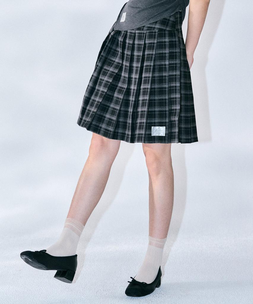 Zero Planet Erin Check Pleated Skirt [Charcoal]