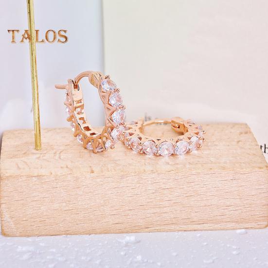1 Pair Women Huggie Earrings Cubic Zirconia Round Shape Small Hoop Earrings Party Prom Clipping-on Earrings Copper Round Earrings