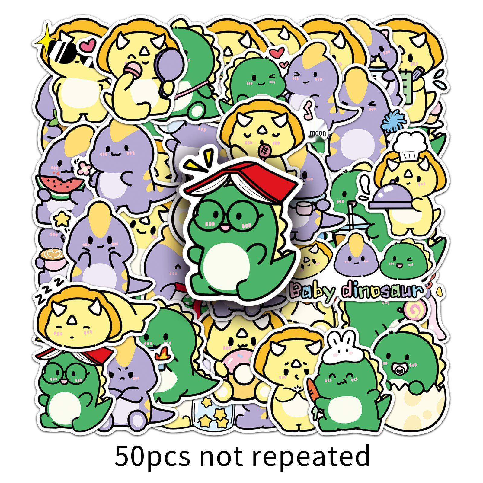 50 Cute Little Dinosaur Stickers - Prehistoric Cartoon Characters, Journal DIY, Waterproof