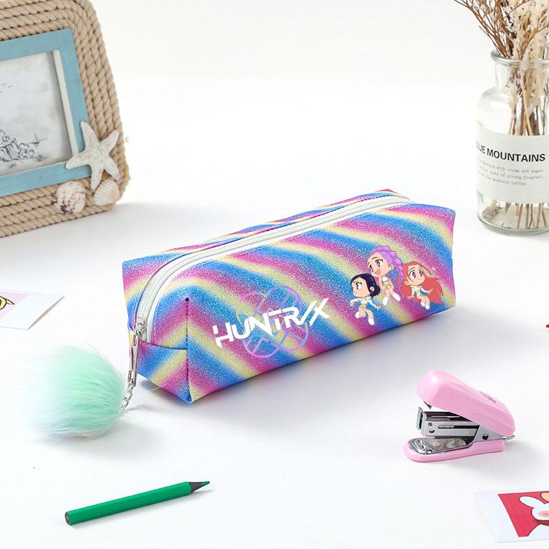 Demon Hunter Squad Rainbow Glitter Pencil Case - Shiny Student Stationery Organizer