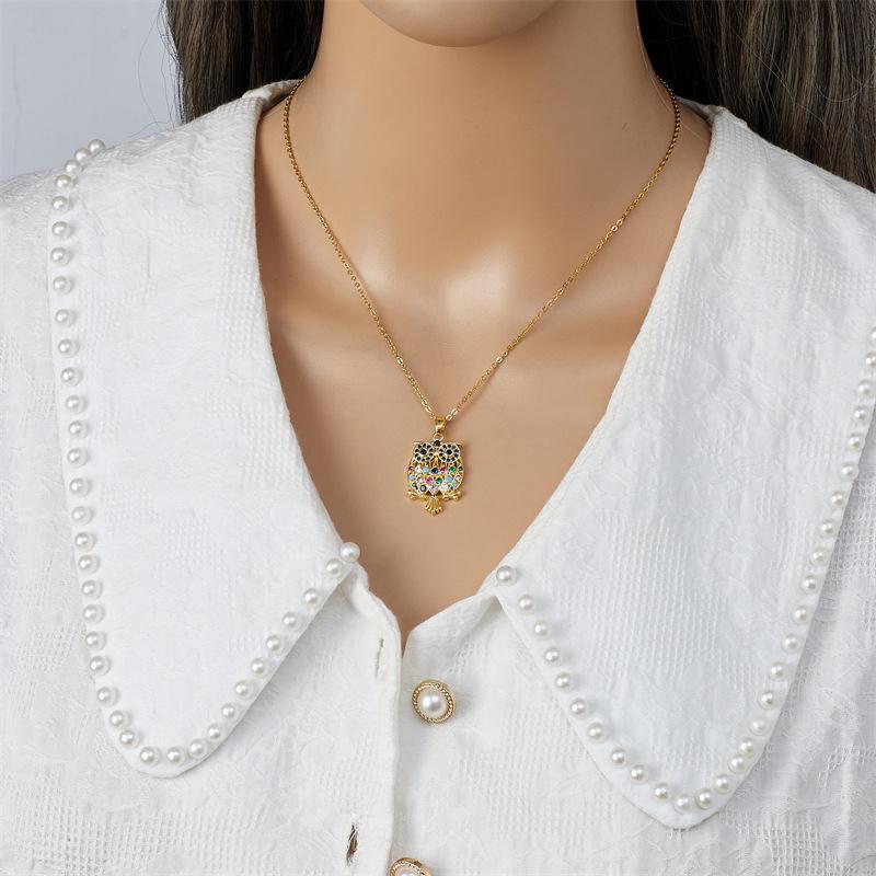 Stainless Steel Chain Colorful Zircon Cute Owl Pendant Necklaces for Women Girls Lovely Owl Charm Jewelry Accessories Gifts