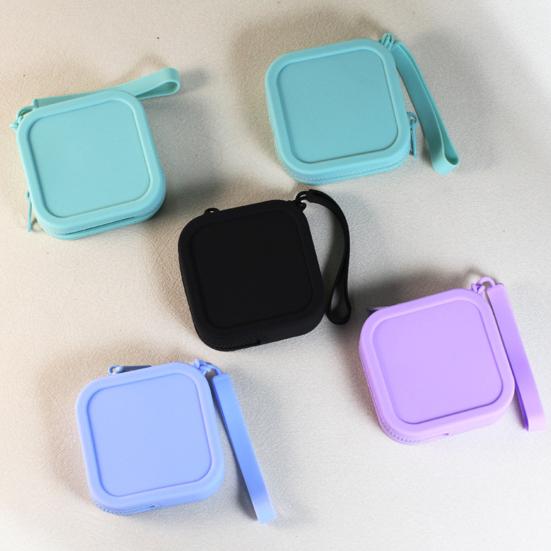 Small Silicone Coin Purse Pouch with Zipper And Wrist Strap, Square Shockproof Fashionable Accessory for Backpacks Storage Bag, Lightweight