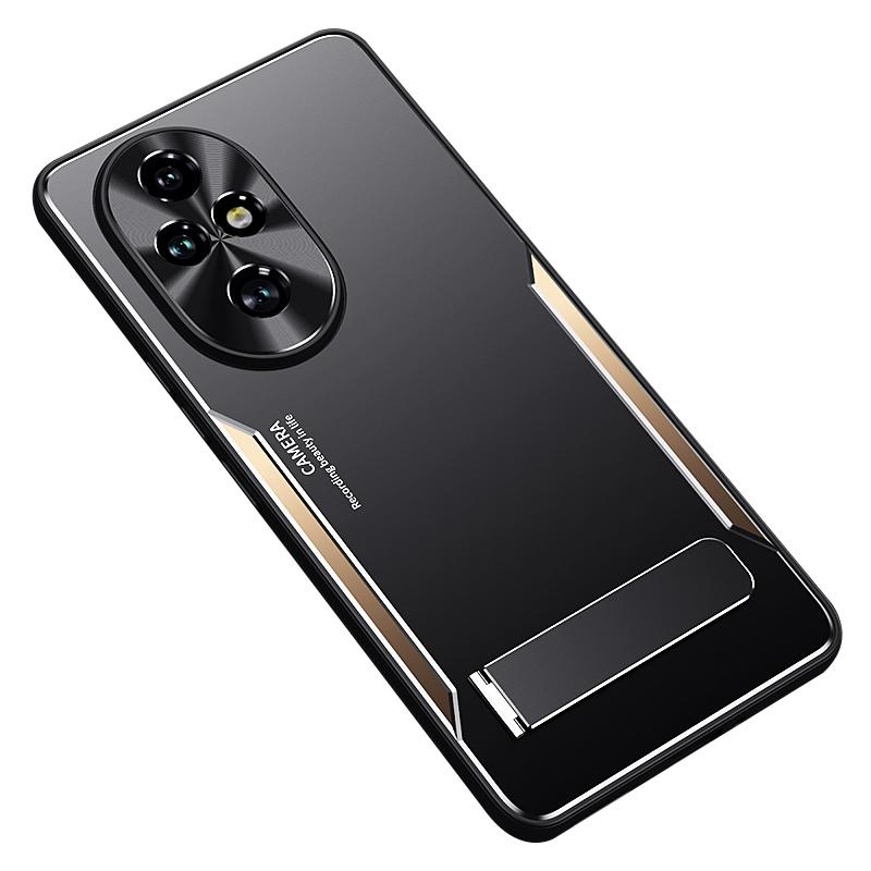 

Для Honor 200 Pro 5G Чехол Алюминиевый сплав+ТПУ Противоударный чехол для телефона с подставкой Gold