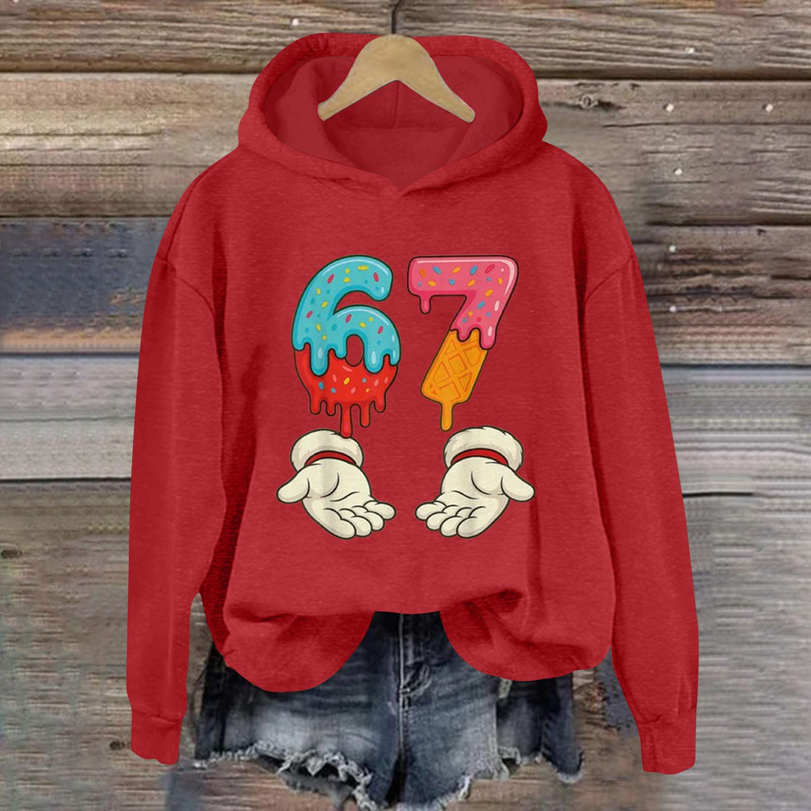 

Женская модная повседневная толстовка с длинными рукавами, принтом и капюшоном M красный