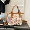 Große Eimer-Tasche aus PU für Damen mit Cartoon-Graffiti-Design, lässiger Streetstyle