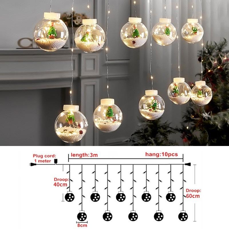 Christmas Lights Indoor Home Room Decoration Night Lights LED Bauble Wishing Ball Window Curtain Fairy Garland Lighting String