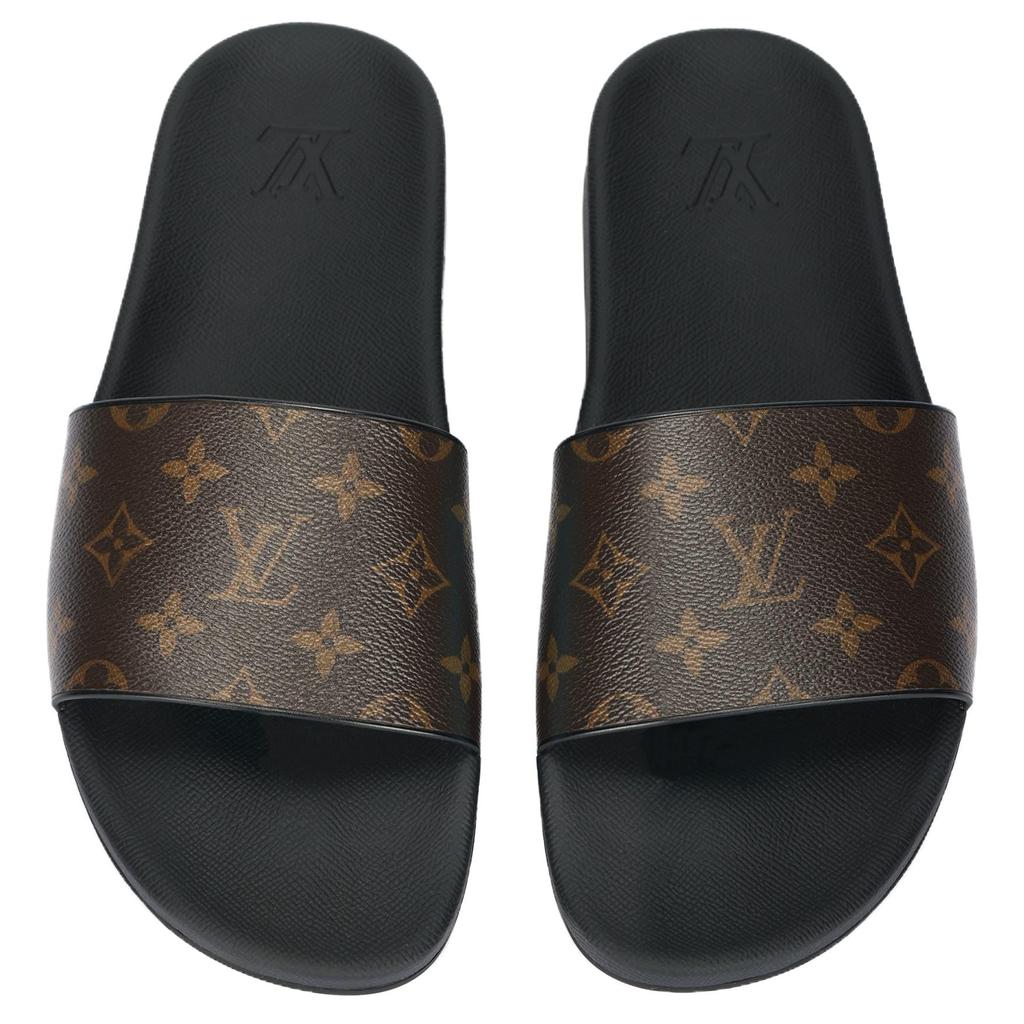LOUIS VUITTON Waterfront Slide Slippers Men's Black Brown 1A3PSB