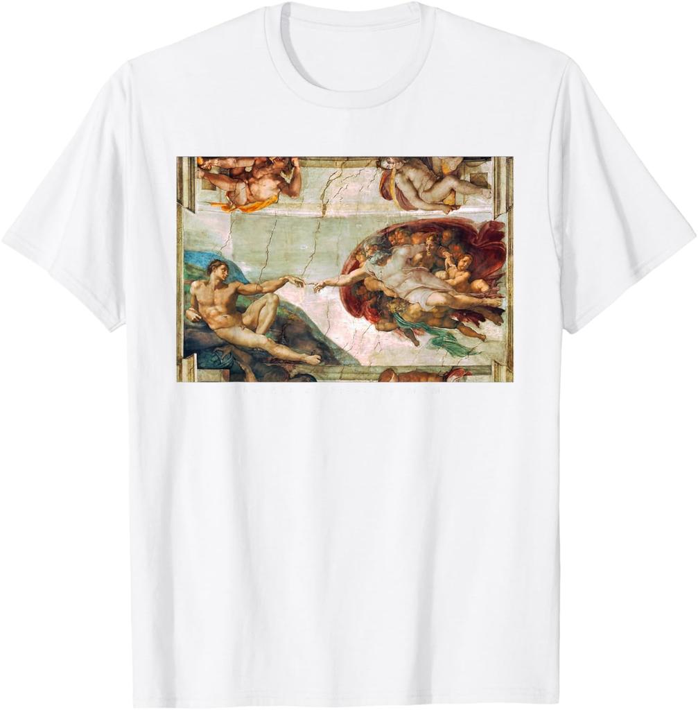 De Schepping van Adam Michelangelo Sixtijnse Kapel Grafisch T-shirt Casual Korte Mouw Katoenen T-shirt voor Mannen