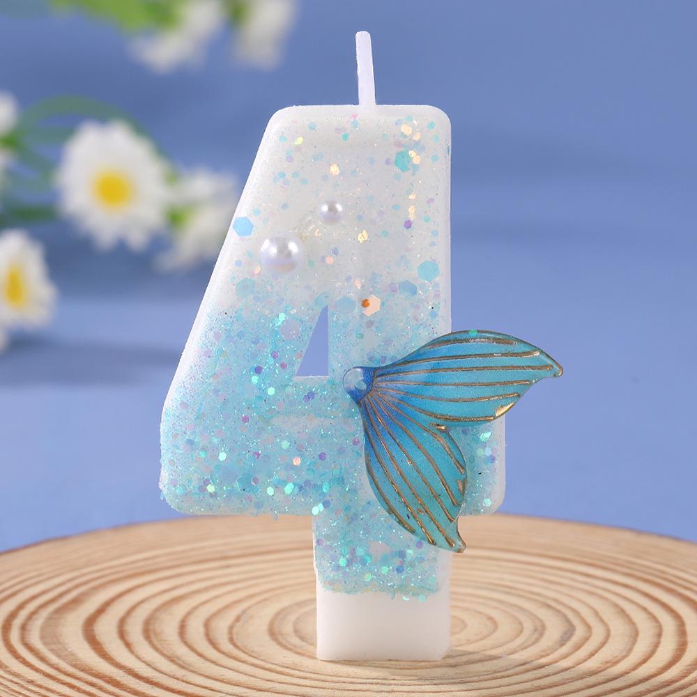Blue Mermaid Tail Candle for Princess Birthday Cake