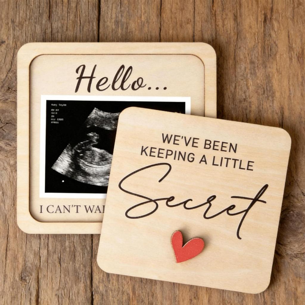 7x5cm DIY Wooden Memory Keepsake Picture Frame Pregnancy Announcement Home Decor for Ultrasound Photo for Kids Grandparents