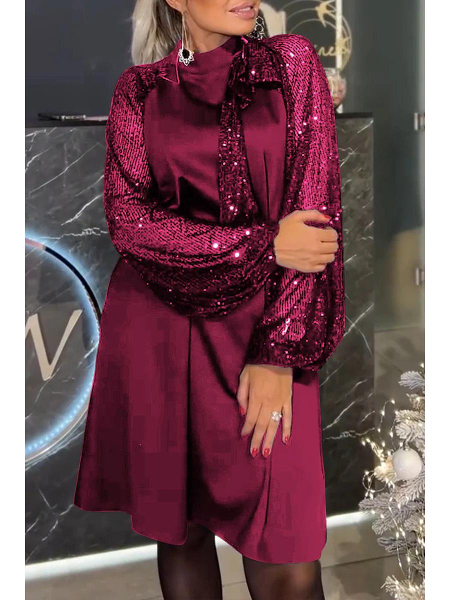 

Женское повседневное платье с длинными рукавами и пайеточной вставкой, мода весна/лето 2025 Large фиолетовый