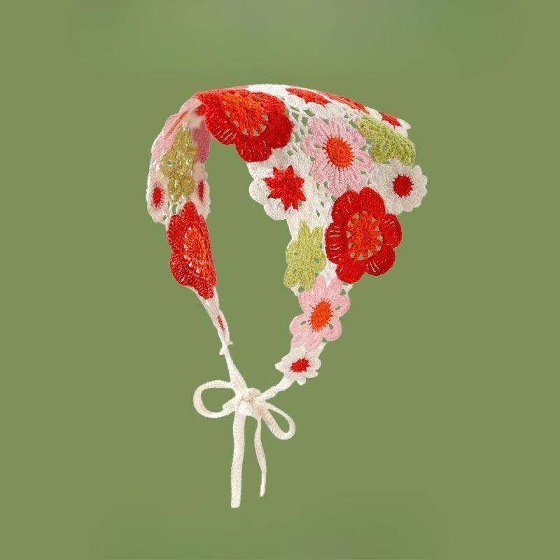 1Pc Knitted Floral Women's Hair Band Colorful Crocheted Hair Accessory with Fringe Tail,Perfect for,Vacation,Casual Wear