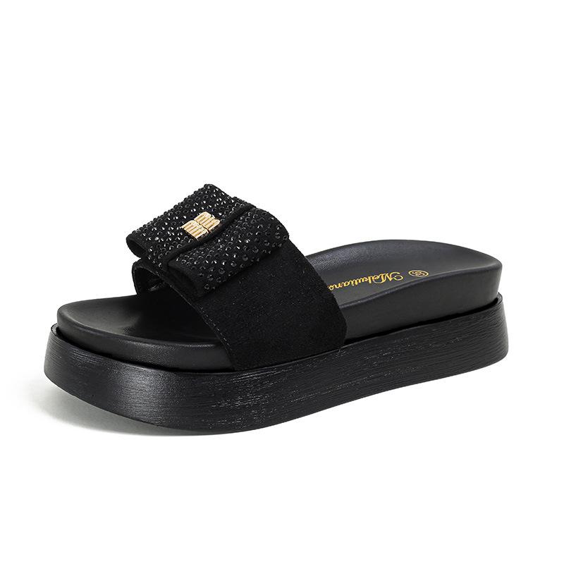 Papuci cu fundă pentru femei, îmbrăcăminte de exterior 2025, modă nouă de vară, versatili, cu talpă groasă tip brioșă, care înalță, sandale de damă