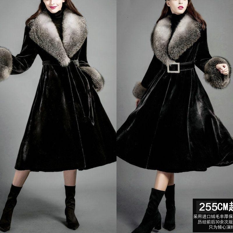 

Пальто из искусственного меха, длинная удлиненная версия, шуба, имитация знаменитостями лисьего меха, воротник, зимняя одежда, женская талия, хлопковая одежда M-80--50kg