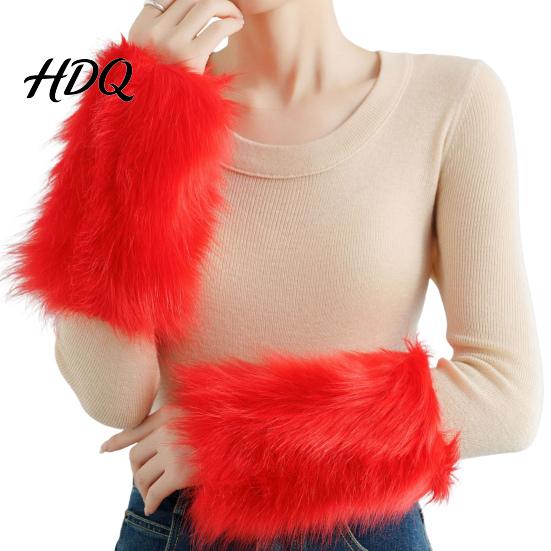 Stylish Plush Cuff Sleeves 1 Pair Faux Fur Wrist Cuffs for Women Fluffy Fox Arm Elegant Winter Accessories Warmers with Satin Lining Warm