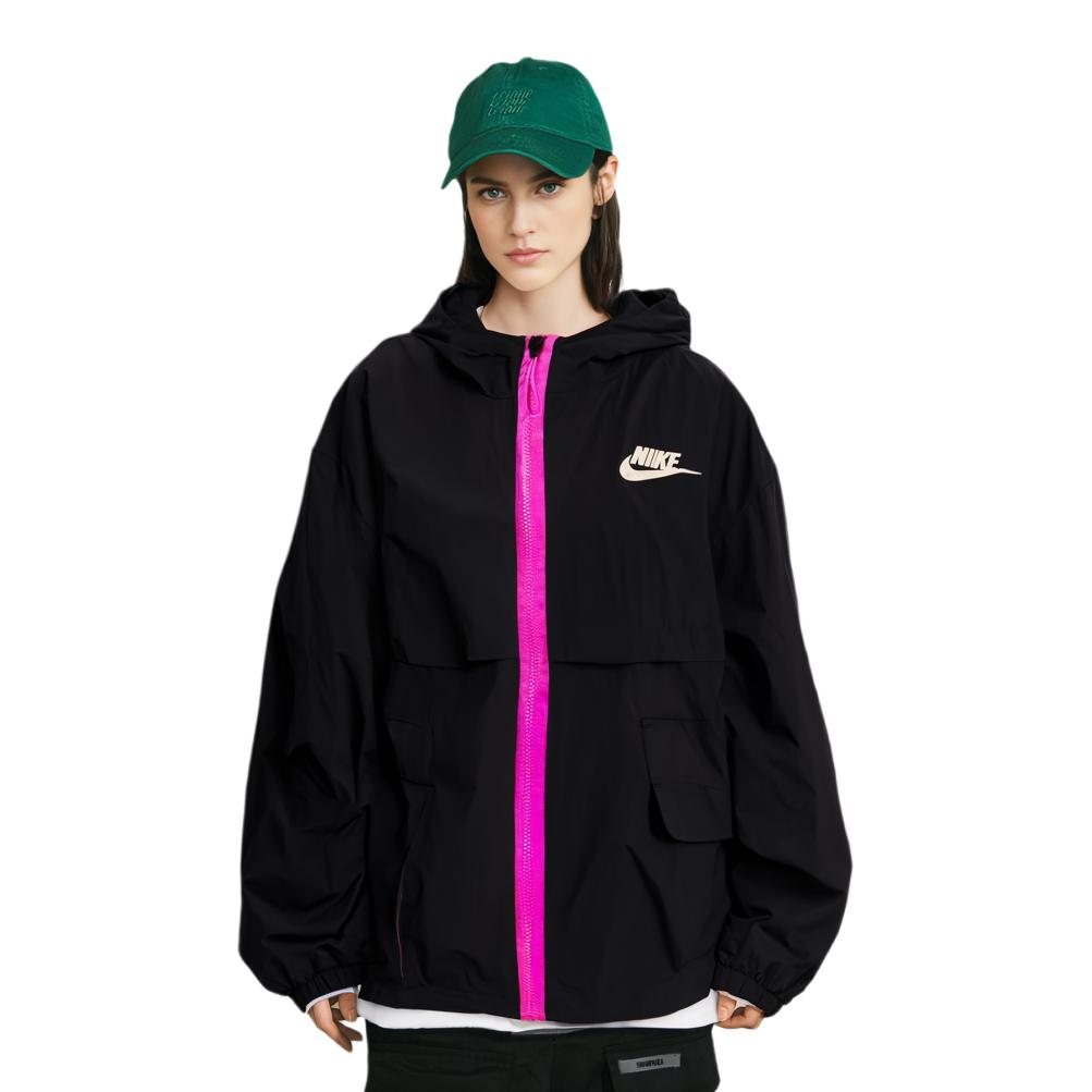 Nike Sportswear Color Block Loose Fit Hooded Jacket Women Jacket Black Flame-Pink DD2089-010