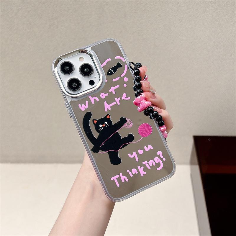 Zhitai iPhone 15/14 Pro Case: Three-in-One Cartoon Mirror with Phone Chain
