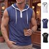 Mens Casual Sleeveless Hooded Solid Pullover Tank Top