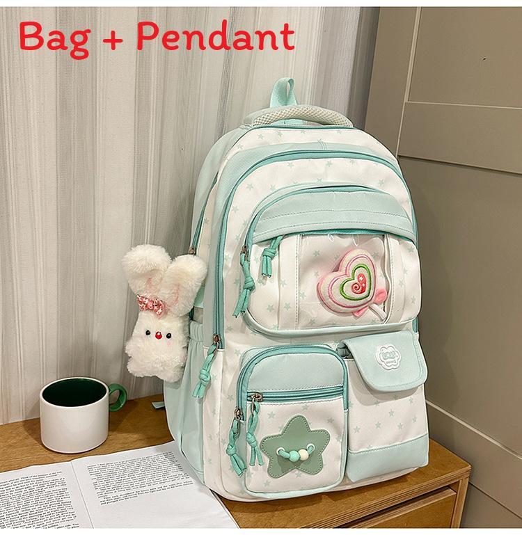 Fresh Color Block Backpack With Nylon For School Girls