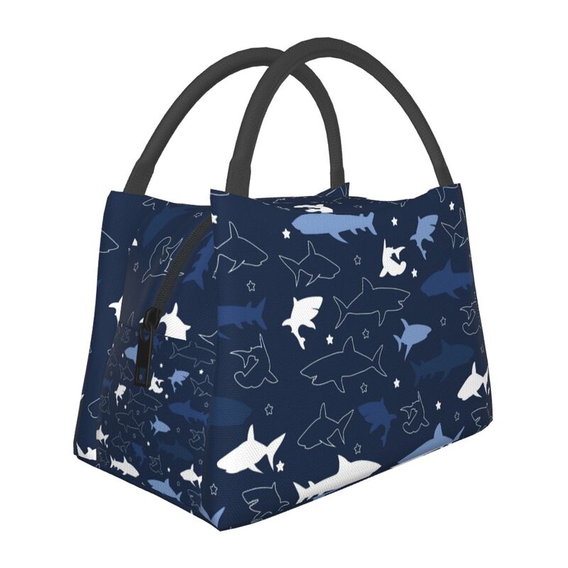 Cute Cartoon Sharks Pattern Thermal Lunch Bag Large Reusable Waterproof Cooler Insulated Lunch Box for Work School Travel Picnic