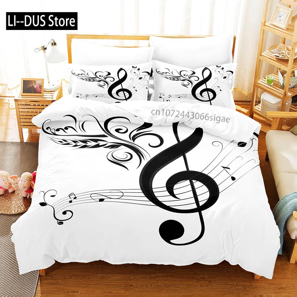 Music Notes Bedding Set Single Twin Full Queen King Size Piano Violin Bed Set Aldult Kid Bedroom Duvetcover Sets 3D Anime 032