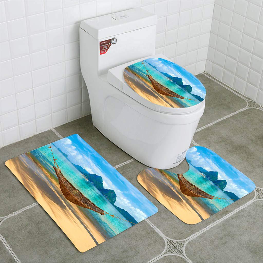 Hammock At Beach 3 Piece Bathroom Rugs Set Bath Rug Contour Mat
