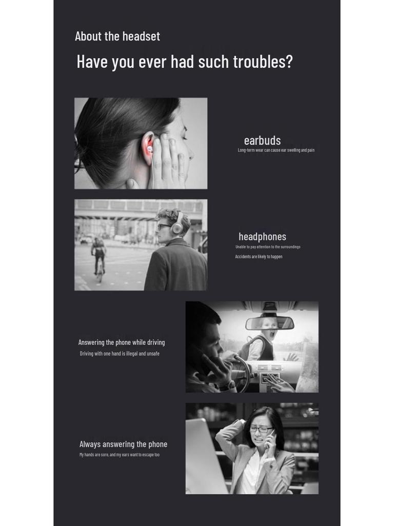 Bone Conduction Wireless Bluetooth Earbuds: Dual Ear, Ear Hook Design, Semi-In-Ear Sports Headphones for Running