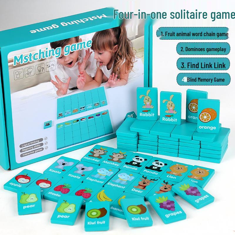 Wooden Animal & Fruit Word Matching Puzzle and Domino Game for Early Education