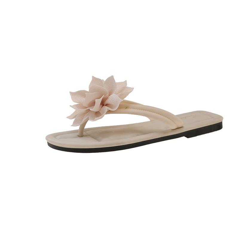 Seaside Vacation Wind Toe Flower Flip-flops Women's Flat-bottomed Cool Slippers Wear Non-slip Beach Shoes Summer