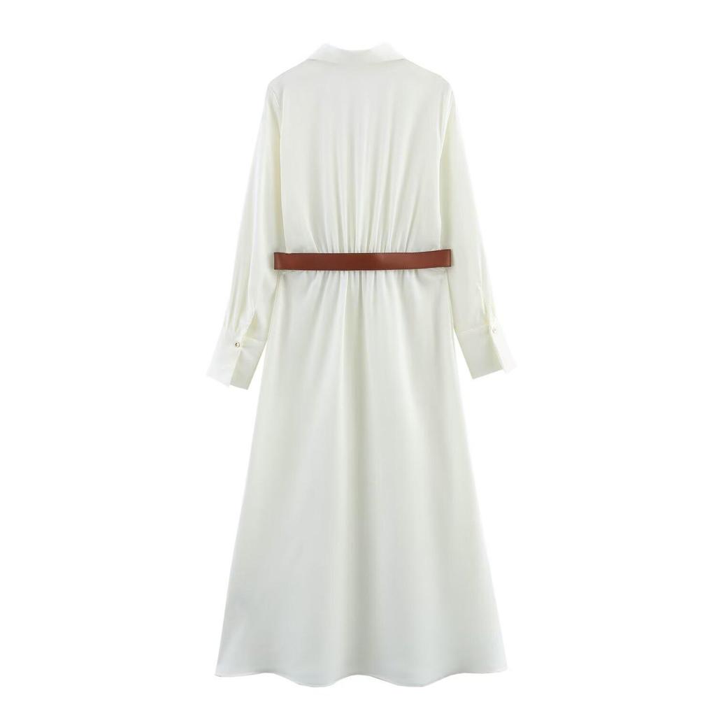 Spring/Summer 2025 Women's Slim Fit Belted Long Sleeve Lapel Dress