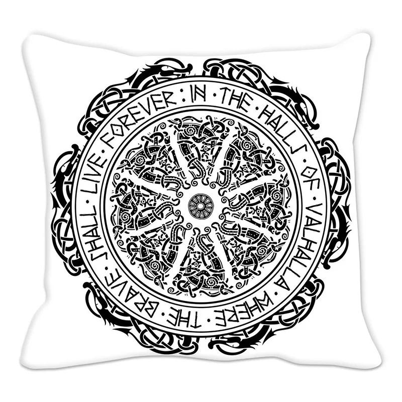Schwarze Rune Geometrisches Kreisförmiges Gedrucktes Muster Kissenbezug für Zuhause Wohnzimmer Sofa Dekoration Polyester Kissen