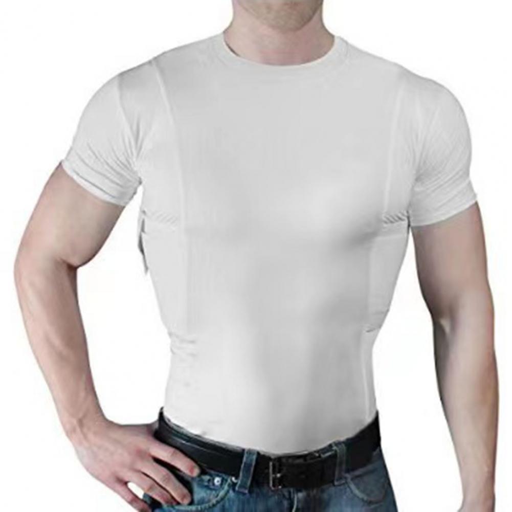 

Унисекс Летний фитнес-топ Высокоэластичный Однотонный Бесшовный Круглый вырез Короткие рукава Скрытая кобура Мягкий Дышащий Быстросъемный M белый