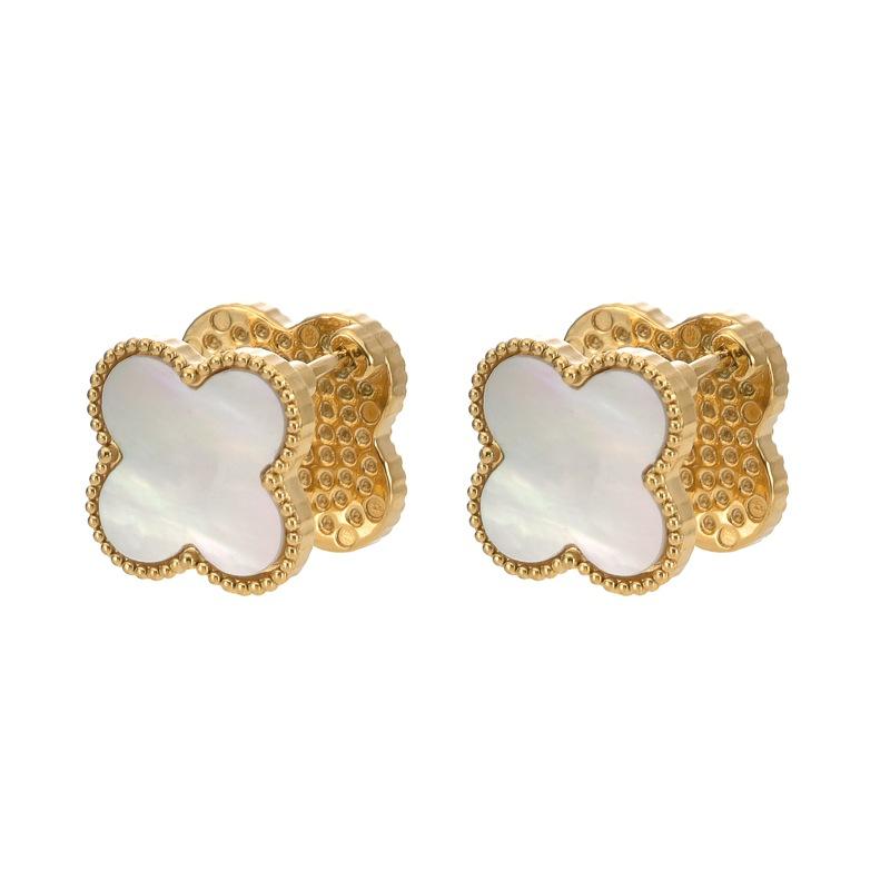 

Серьги из титановой стали с двумя гранями в виде четырехлистного клевера, пряжка, высококачественные роскошные серьги Senior Sense Of Two Wear, женские серьги белый