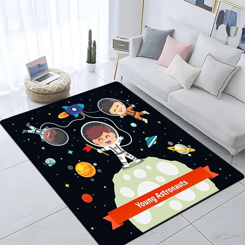 Cartoon Astronaut Children's Room Decorative Carpet Camping Cushion Play Aera Mat  Floor Mat Carpet Game Area Rug Floor Mats