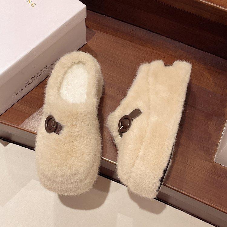 

Rabbit plush bag head fluffy slippers women wear autumn and winter new thick-soled one-pedal cotton mop warm plush shoes 39