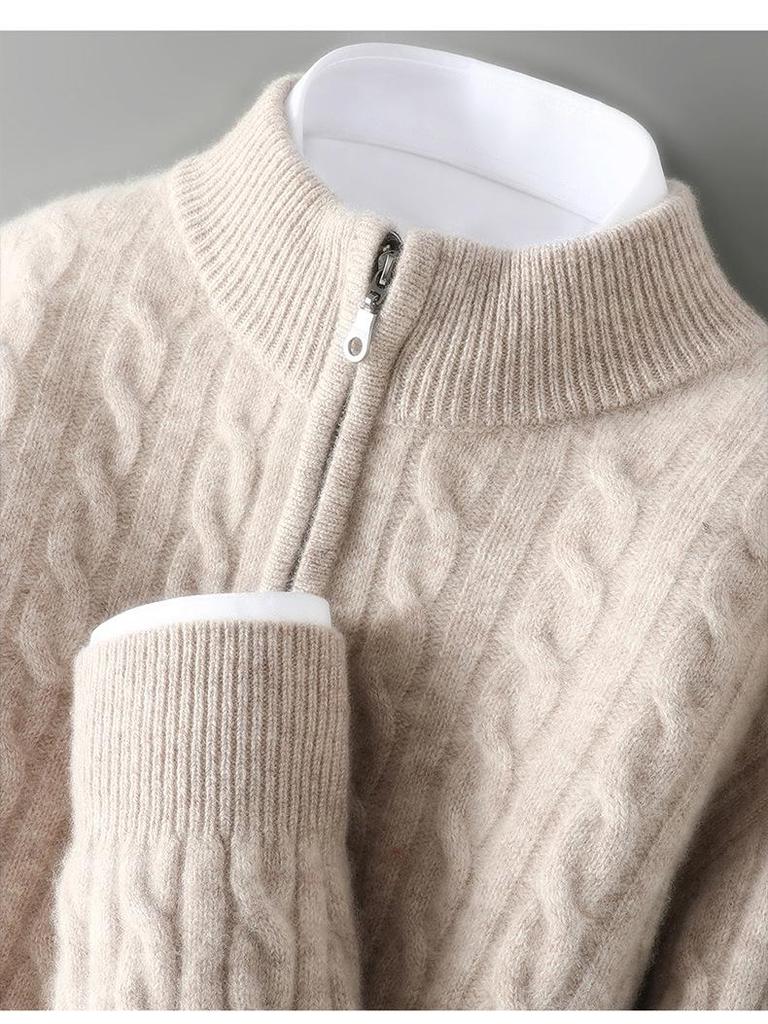 Maglione da Uomo Autunno/Inverno in Pura Lana con Mezzo Collo Alto e Zip
