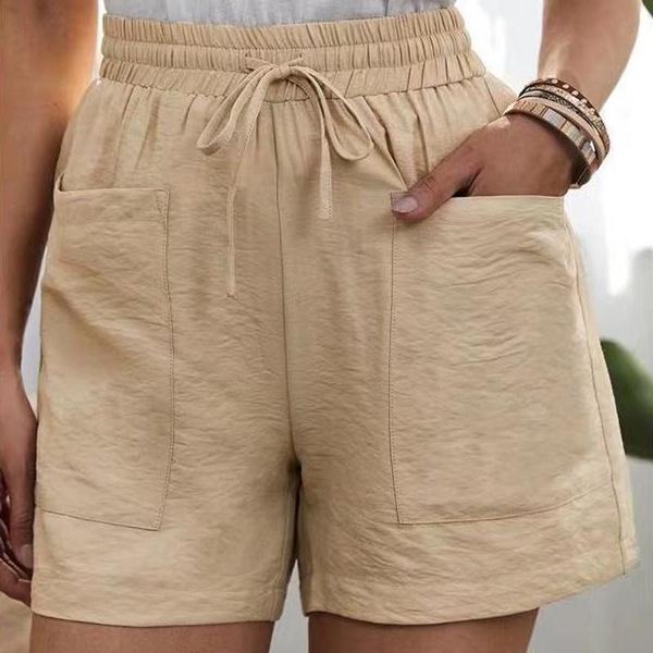 Women's Summer Casual High Waist Pocket Shorts Fashion Loose Beach Shorts Ladies Solid Shorts Plus Size