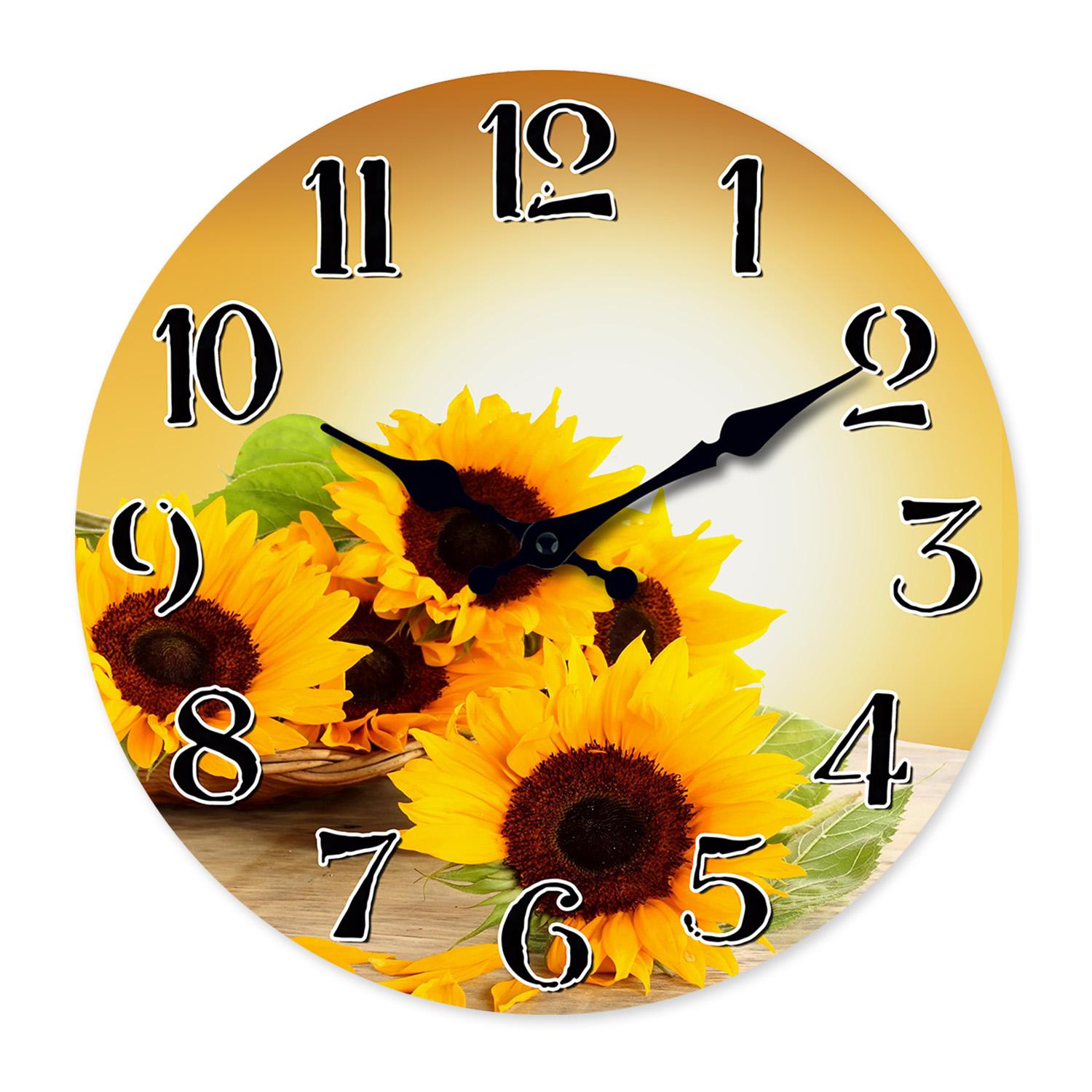 High-Quality Fashionable High-Quality Sunflower High-Quality Pattern High-Quality Wooden High-Quality Wall High-Quality Clock High-Quality For (as the picture,10 Inch)