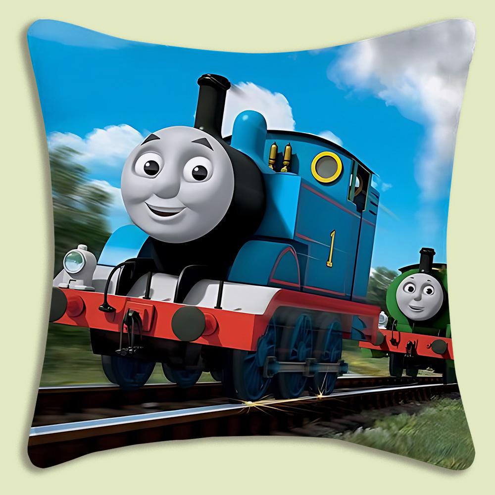 Thomas The Train Square Pillow Covers Cartoon Sofa Decorative Home Double-Sided Printing Short Plush Cute Cushion Cover